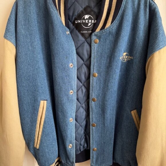 RARE VIntage Universal Studios Woody Woodpecker Denim Varsity Jacket Size M - Picture 2 of 10